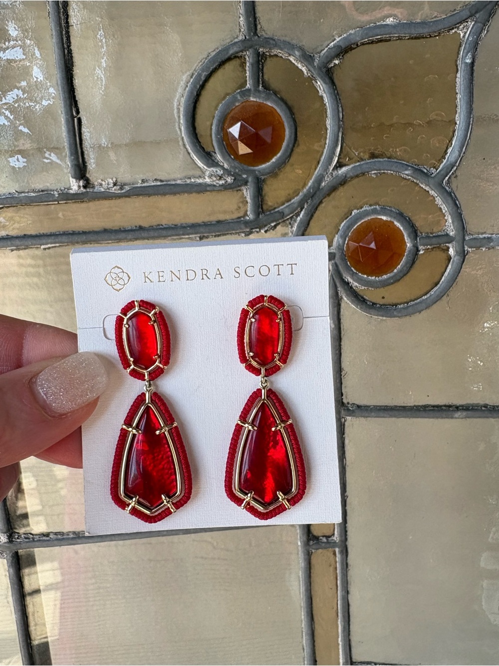 Kendra Scott Threaded Camry Earrings Gold Red Illusion + Card & Gift Bag